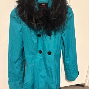 Miss Sixty Teal Utility Jacket with Black Fur Collar